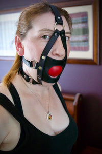 Harness Muzzle Gag with Open Hole - Black / Blue / Red / White - also with Inflatable Option